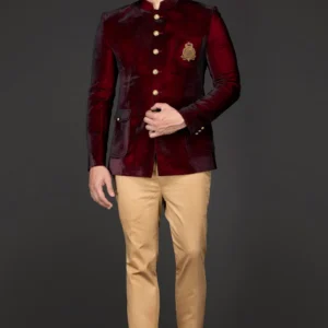 velvet cocktail jacket/band gala paired with gold english trousers